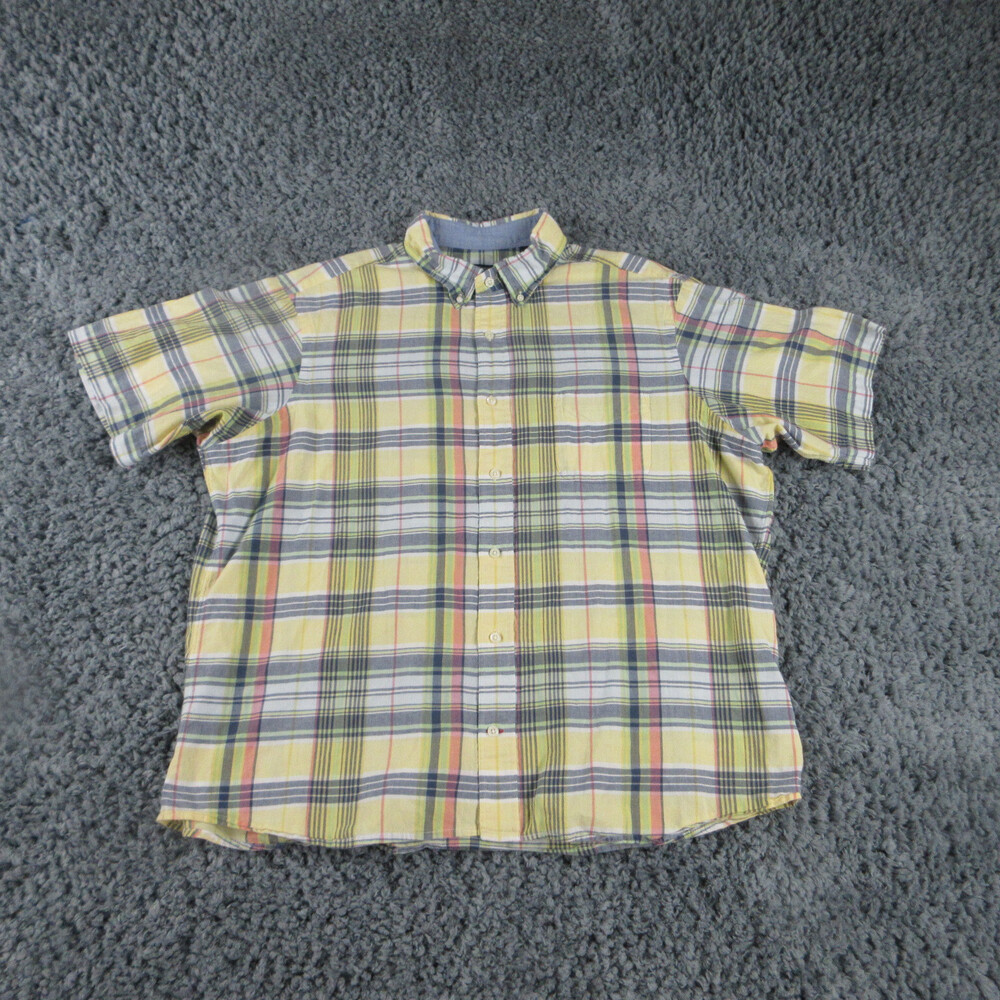 Cremieux Shirt Mens Extra Large Yellow Plaid Cotton Short Sleeve Button Up